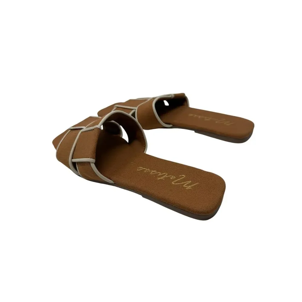 Matisse Biscayne Slide Sandals Woven Square Toe Brown Ivory Women's 7